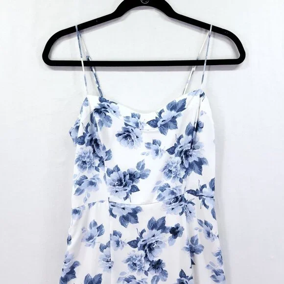 Abercrombie & Fitch Dress Size Small Blue Floral Corset Seamed Midi Slit - Picture 10 of 14